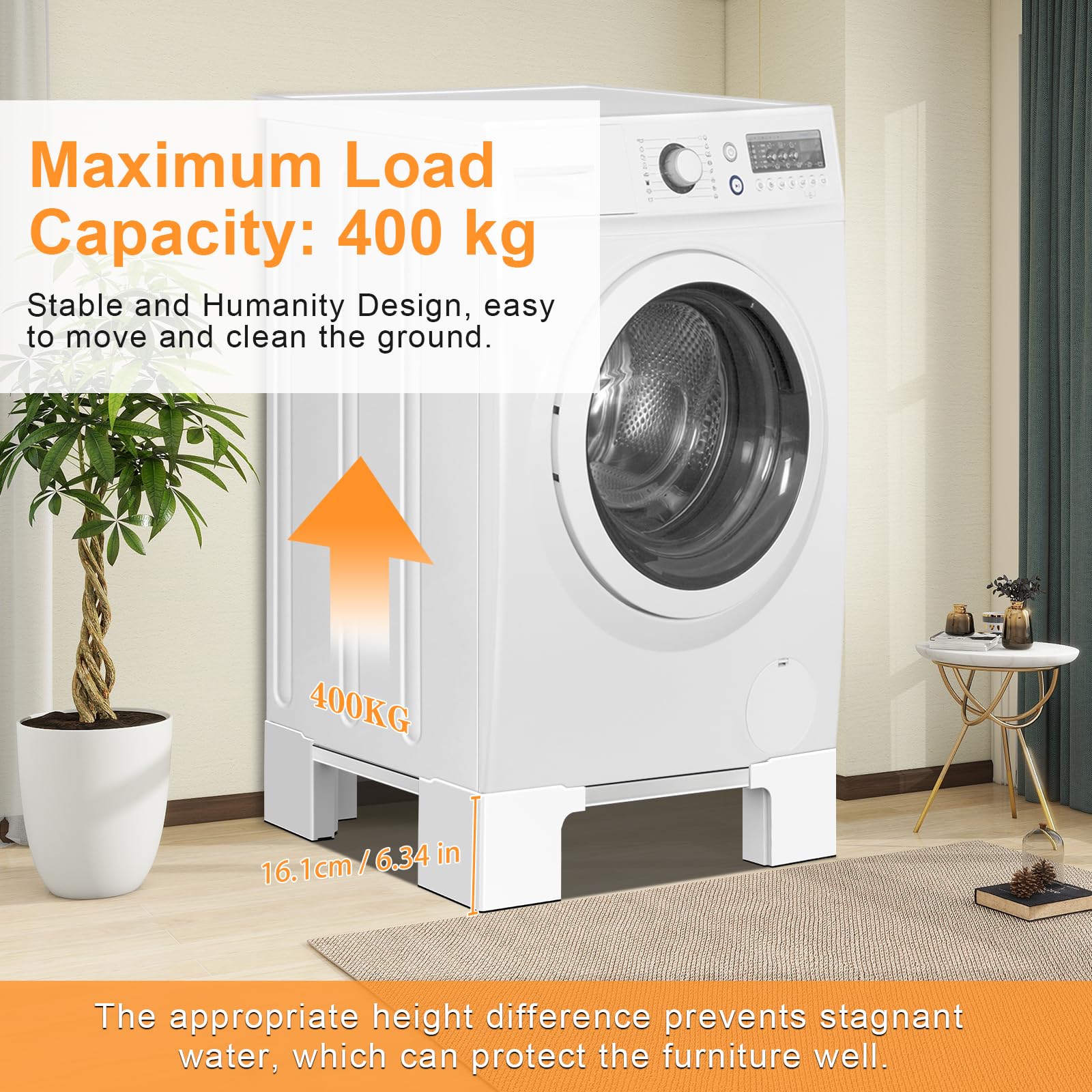 NIUXX Universal-Waschmaschinenbasis: Sockel für Waschmaschine Kühlschrank Max 400kg, Verstellbare Breite 46-69 cm Waschmaschinensockel, 16.1cm Hoher Möbelsockel für Bad/Waschküche