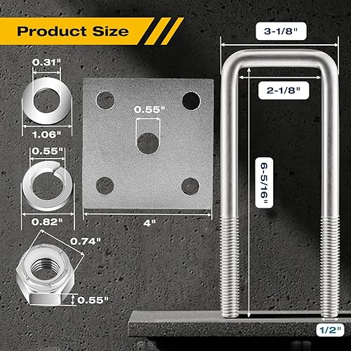 Miniatura 3 de 4 juegos de pernos en U cuadrados de acero inoxidable 304 con arandelas y tuercas, pernos en U de 2 pulgadas de ancho para veleros, remolques,