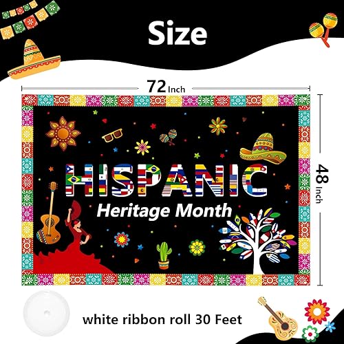 Miniatura 3 de Cartel extra grande del mes de la herencia hispana de 72 x 48 pulgadas, decoración de celebración de países hispanohablantes latinoamericanos,