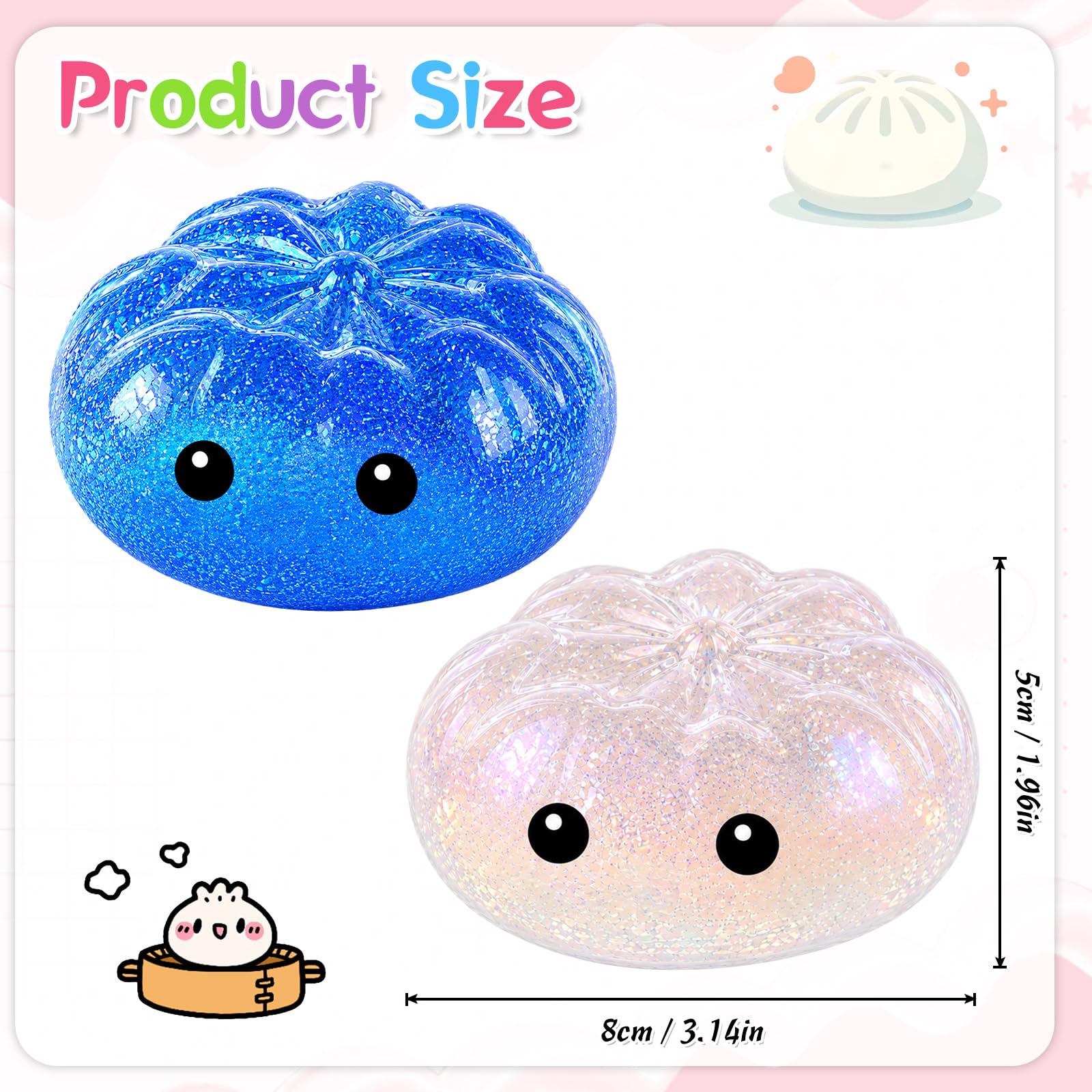 2PCS Gigante Glitter Squishys Ravioli,Divertente Giocattolo Antistress Bao Bun Con Vaporiera,Squishys a Forma Di Ravioli Glitterati,Sensory Game with Large Capacity Per il rilassamento Ragazzi