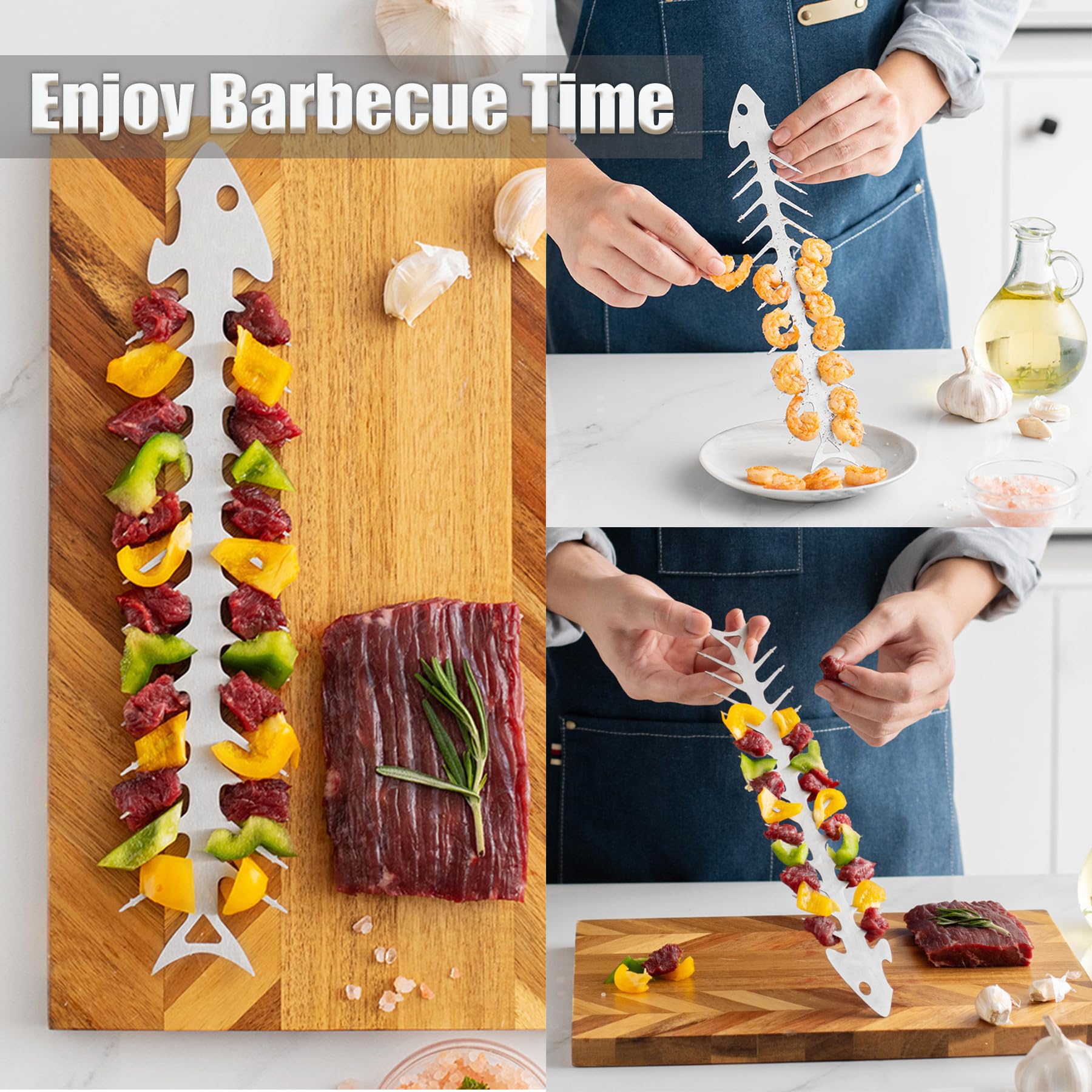 3 PCS Kabob Skewers Stainless Steel Skewers for BBQ Accessories Grill Stand Tool for Beef, Pork, Chicken, Vegetable and Shrimp Kabobs