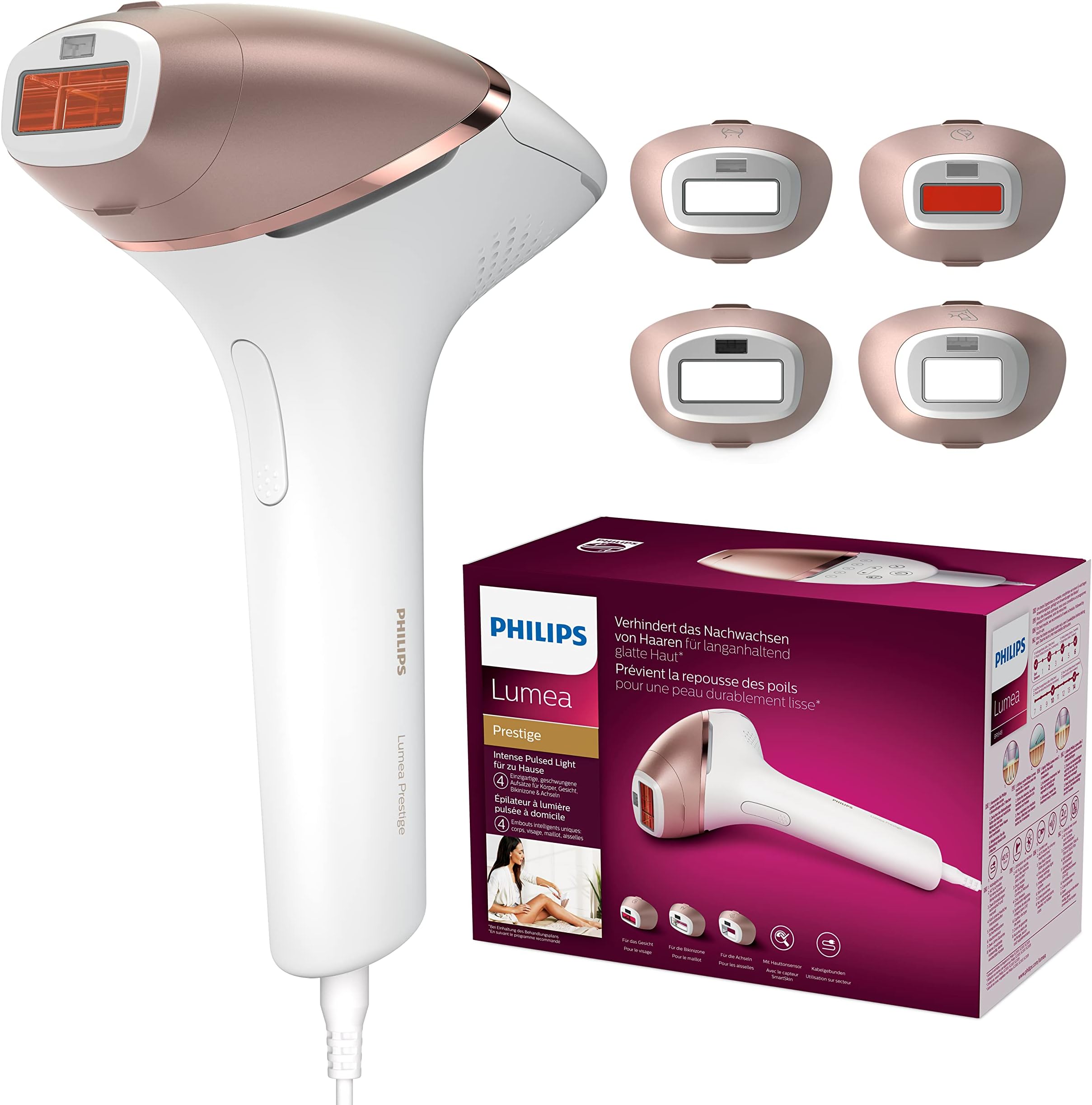 Philips Lumea 8000 Series, IPL Hair Removal Device, Laser Hair Removal Alternative, SenseIQ Technology, 4 Attachments for Body, Face, Bikini and Underarms, Model BRI948/00