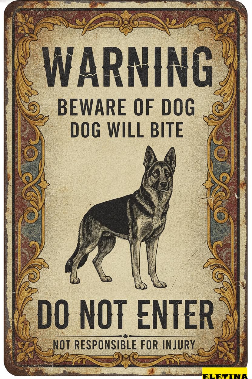 Dog Will Bite Belgian Malinois Tin Sign, 8x12 Inch