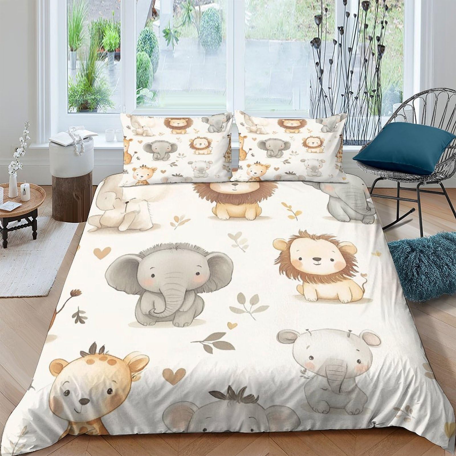 Ctjqhvkz Style-1 3D Printed Cartoon Safari Animal Fitted Sheet Microfiber Soft Breathable Jungle Lion Elephant Mattress Cover For Bedroom Dorm Kids Room Decor Single（135X200cm）