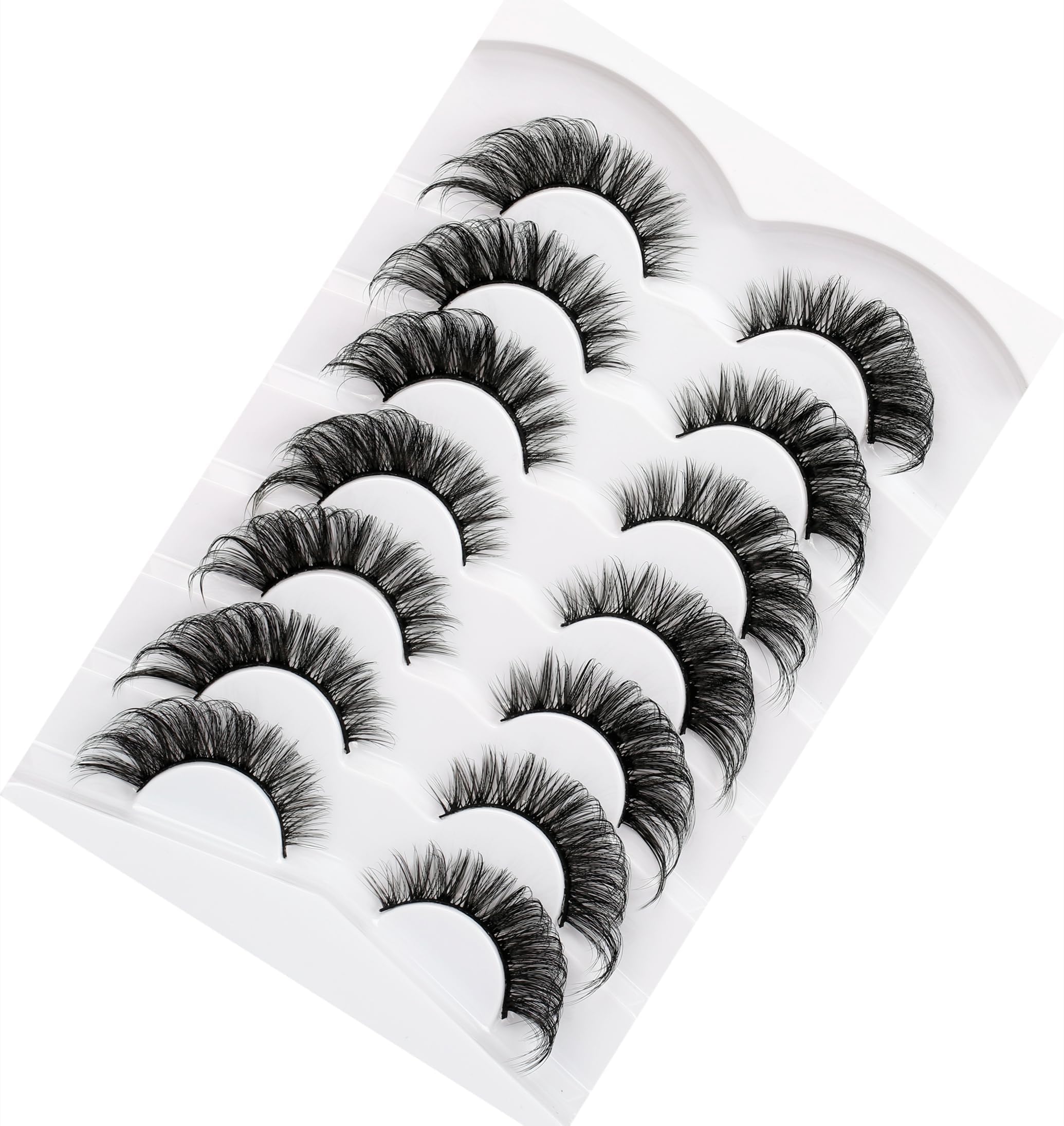 Poolunch False Eyelashes Cat Eye Lashes 8D Volume Wispy Natural Crossed Fake Eyelashes Faux Mink Lashes Strips 7 Pairs Pack