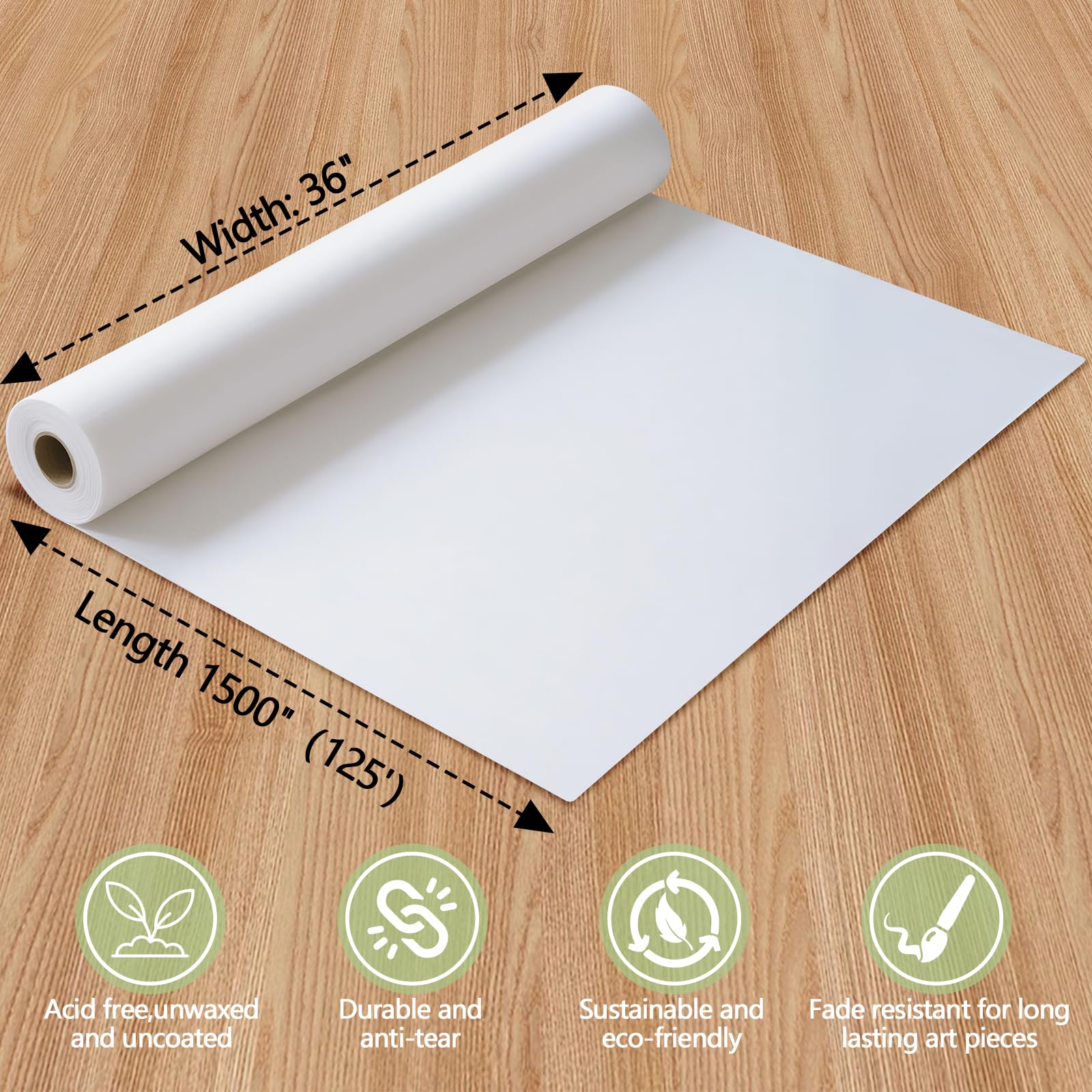 Rouleau de papier kraft, emballage cadeau et bouquet d'artisanat pour déménagement, emballage de tableau d'affichage (blanc, 91,4 x 3,810 cm, 3,7 m)