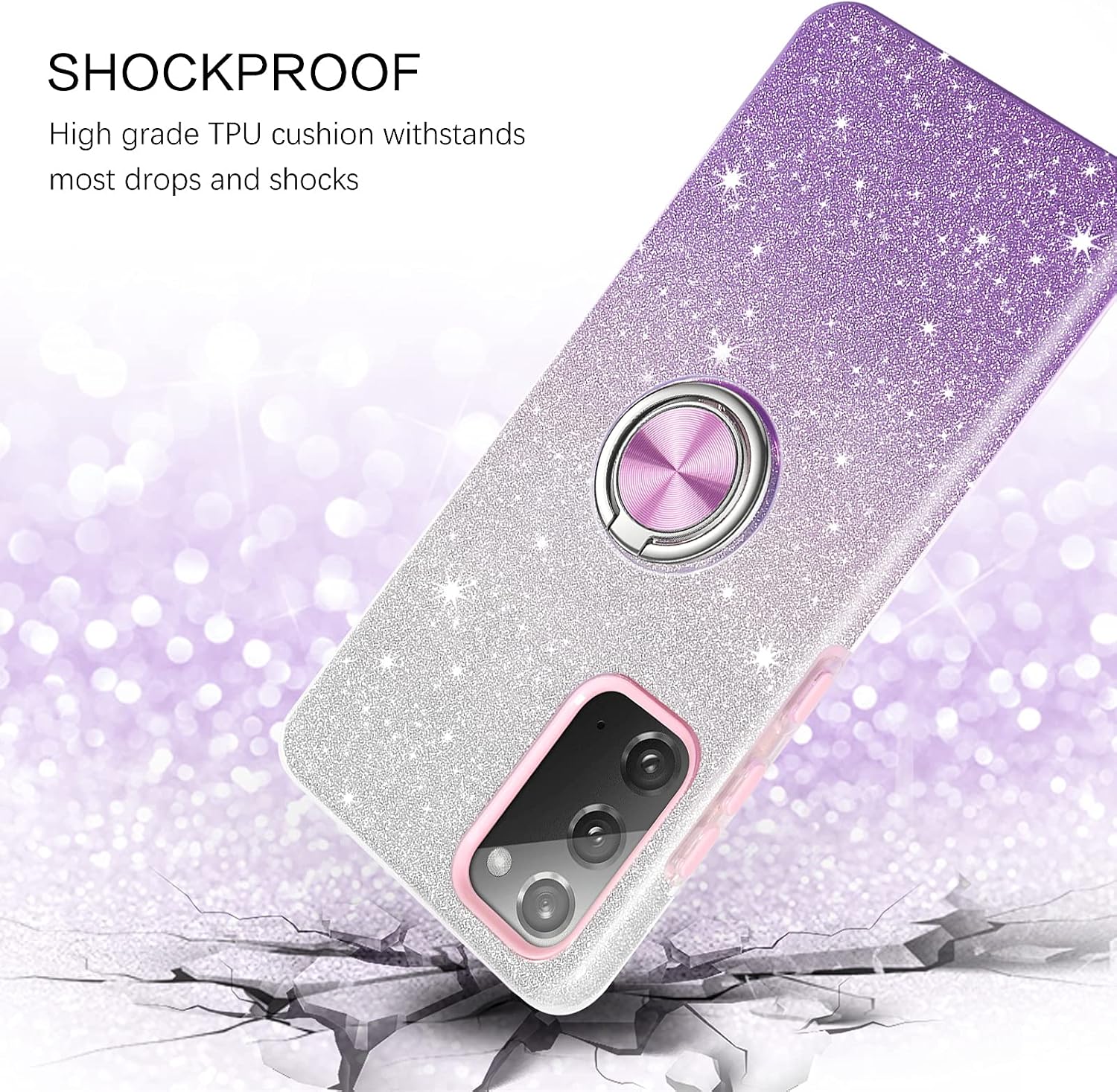 BENTOBEN Galaxy Note 20 Case 6.7inch, Sparkly Glitter Slim Phone Case with 360° Ring Holder Kickstand Car Mount Supported Dual Layer Protective Cover for Samsung Galaxy Note 20 5G (2020), Purple