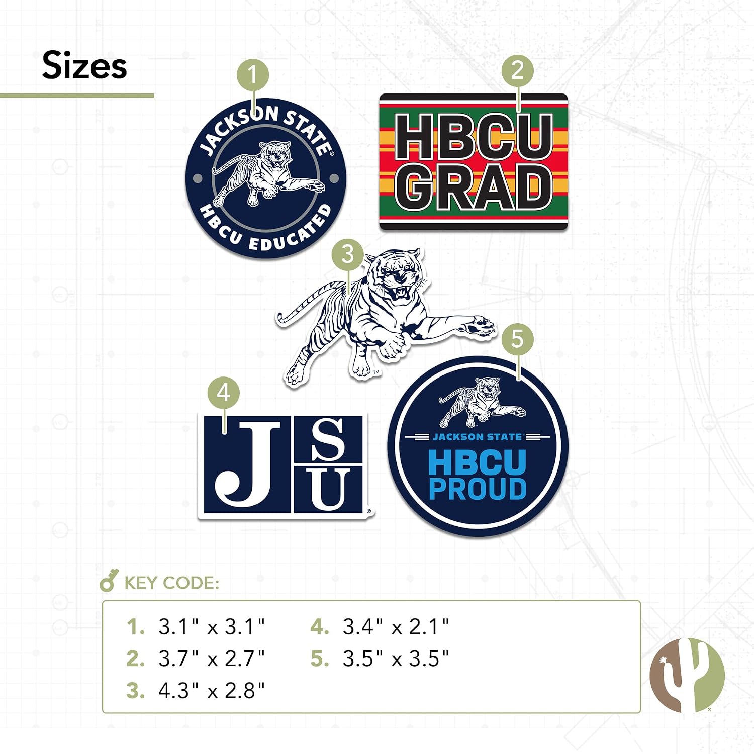 Desert Cactus Jackson State University Tigers J-State Sticker Vinyl Decals Laptop Water Bottle Car Scrapbook (T2 HBCU-B)