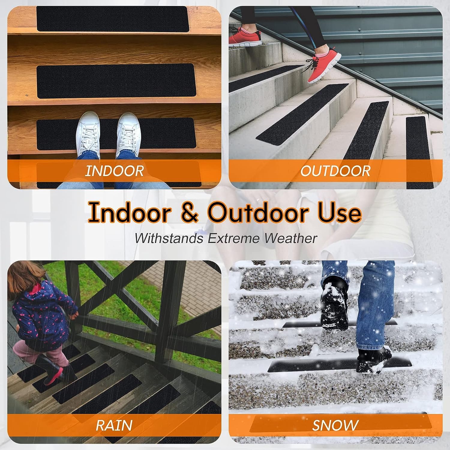 S&X Outdoor Stair Treads Non-Slip Tape 15-Pack Pre-Cut 6"x24" for Wooden Steps, High Traction Grip, Anti-Slip, Weather-Resistant, Black - Image 4