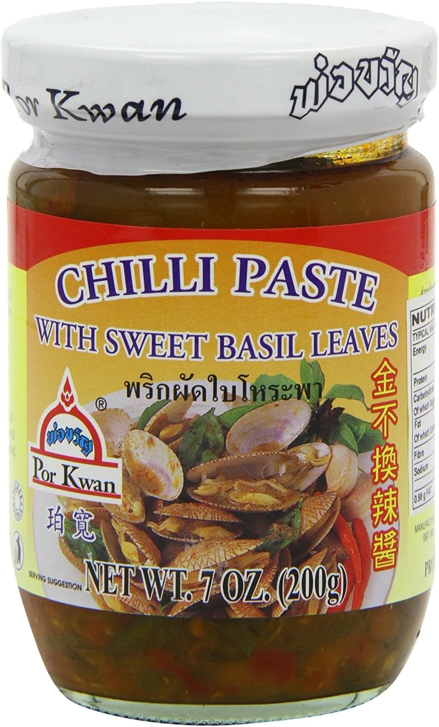 - Por Kwan Thai Chili Paste With Sweet Basil Leaves 7 Ounce Jar