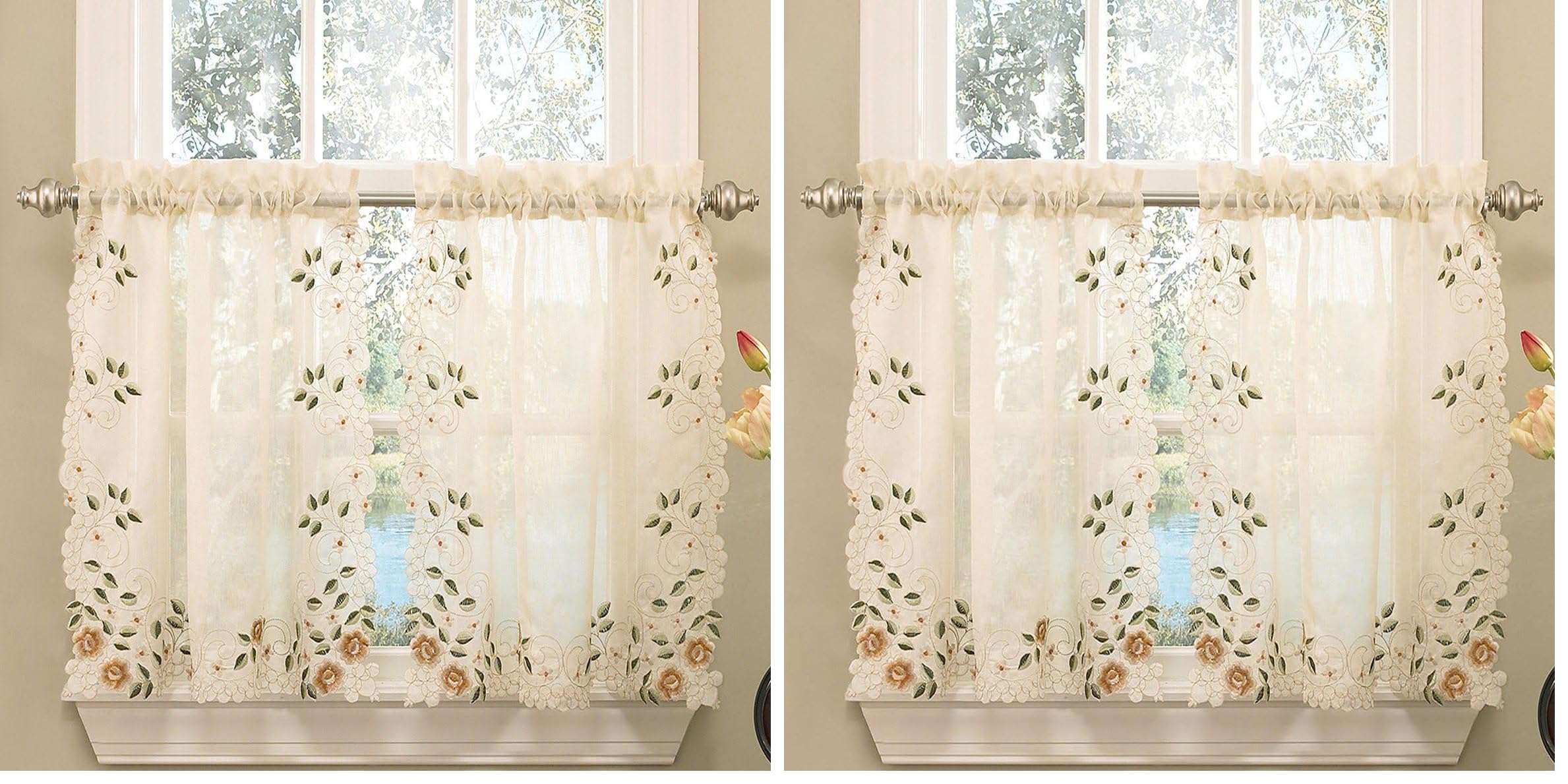 Sweet Home Collection Kitchen Window Tier, Swag, or Valance Curtain Treatment in Stylish and Unique Patterns and Designs for All Home Décor, 24", Rosemary Linen (Pack of 2)