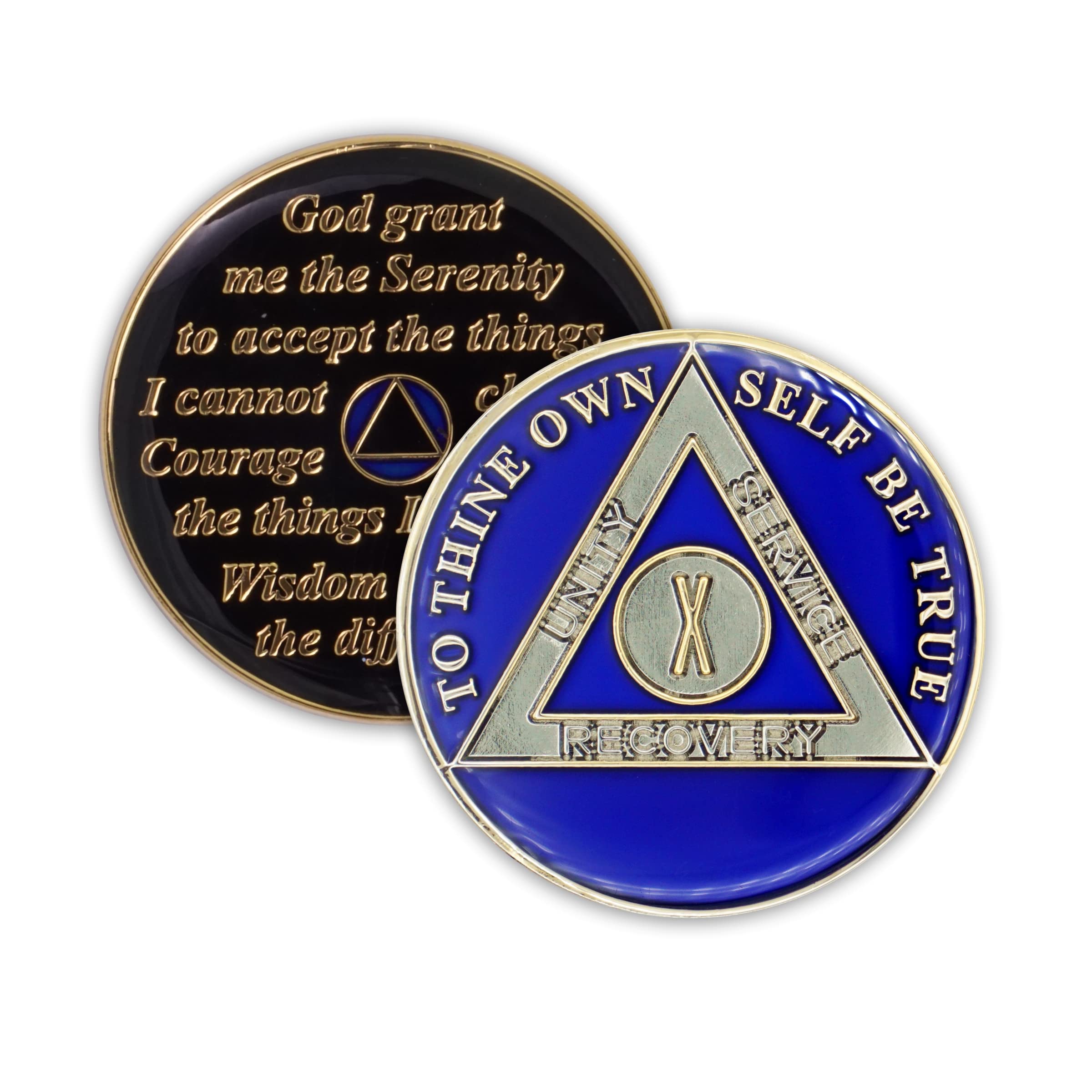 10 Year Sobriety Coin | Triplate AA Chip Recovery Anniversary Token (Blue)