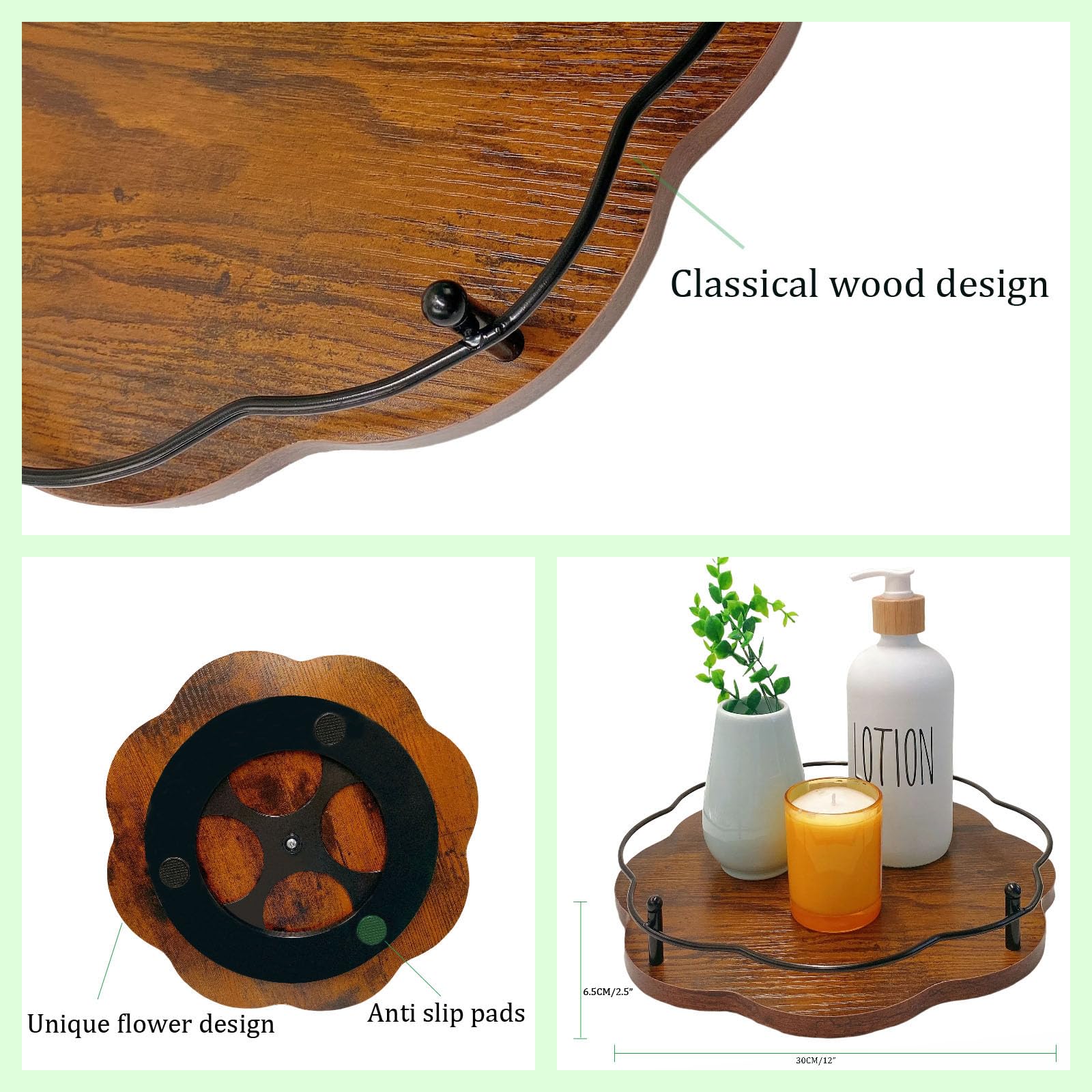 Lazy Susan Drehteller Organizer - 30CM/12 Drehbares Gewürzregal aus Holz Kaffeestation Arbeitsplatten Gewürzregal Kaffee Caddy für Küche Kühlschrank Schrank Badezimmer Waschtisch
