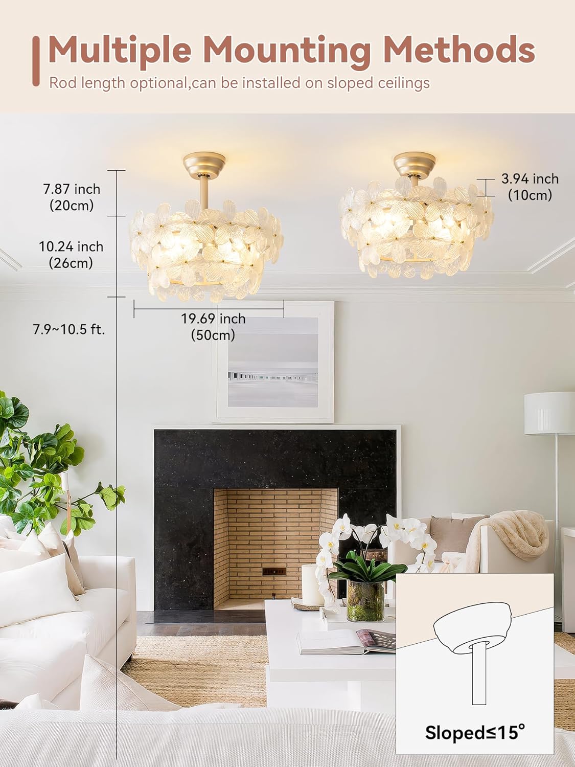 20" Gold Crystal Fandelier Ceiling Fans with Lights, Gold Flower Chandelier Ceiling Fan with Light Remote Control, Morden Caged with 6 Speeds for Bedroom, Nursery, Living Room(Clear)