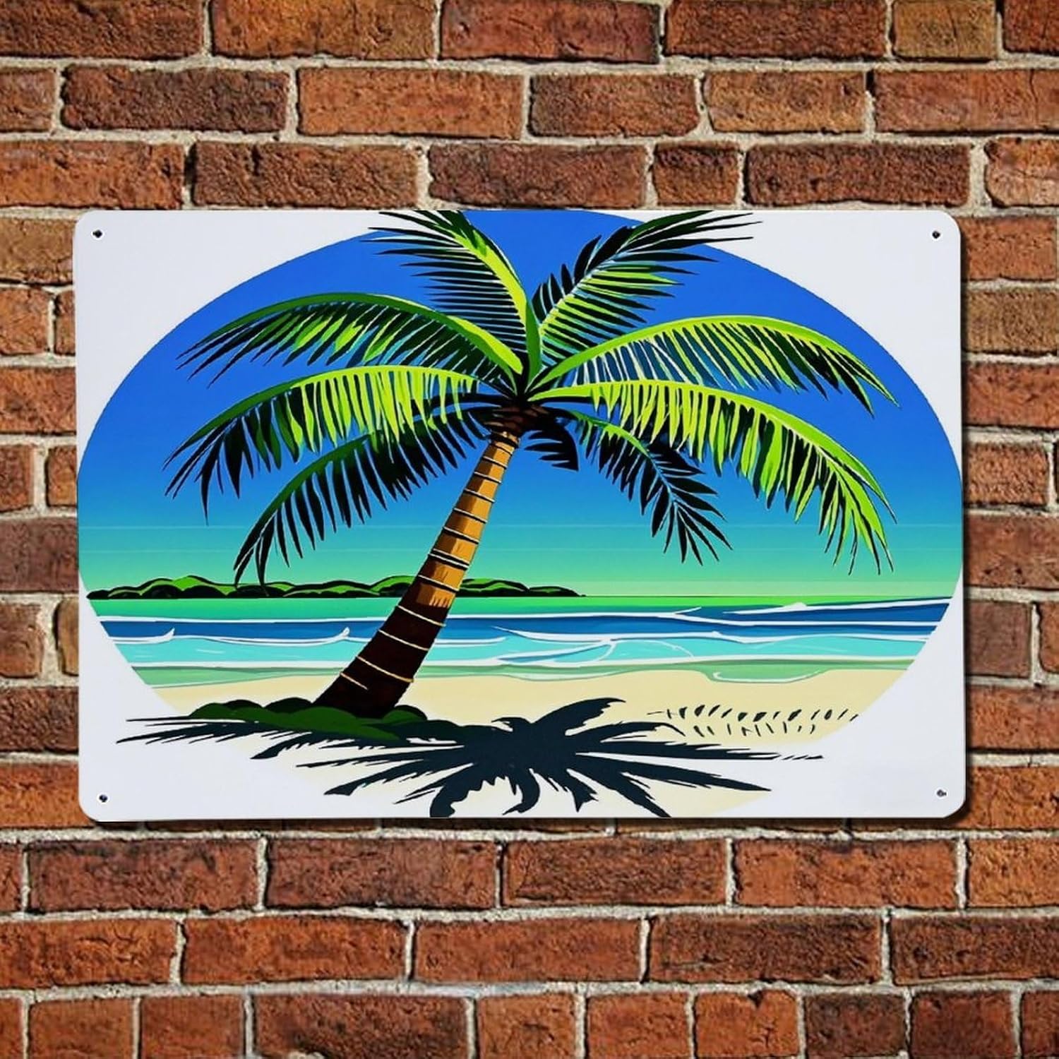 Palm Tree Clip Art Metal Wall Art, Aluminum Sign with Pre-Drilled Holes, Hanging Plaque for Bedroom Garden Home Patio And Farmhouse 7.87×11.8 Inch image 4