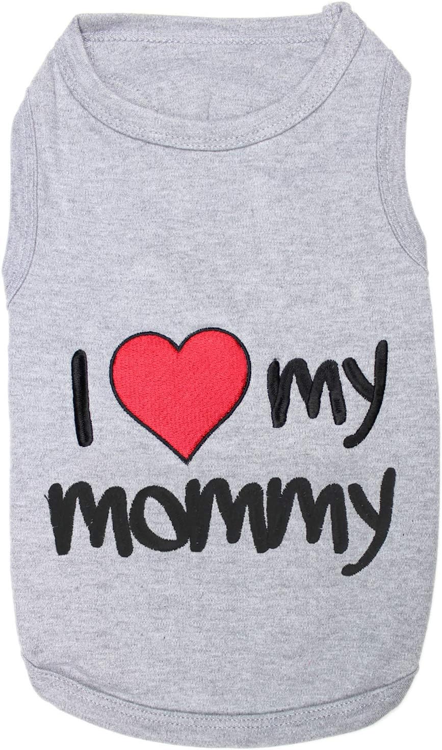 Parisian Pet Unisex Dog T-Shirt with Embroidered 'I Love My Mommy' Words - 100% Cotton, I Love My Mom Shirt - Sleeveless Pet Vest - Grey Dog Shirts for Large Dogs, XL
