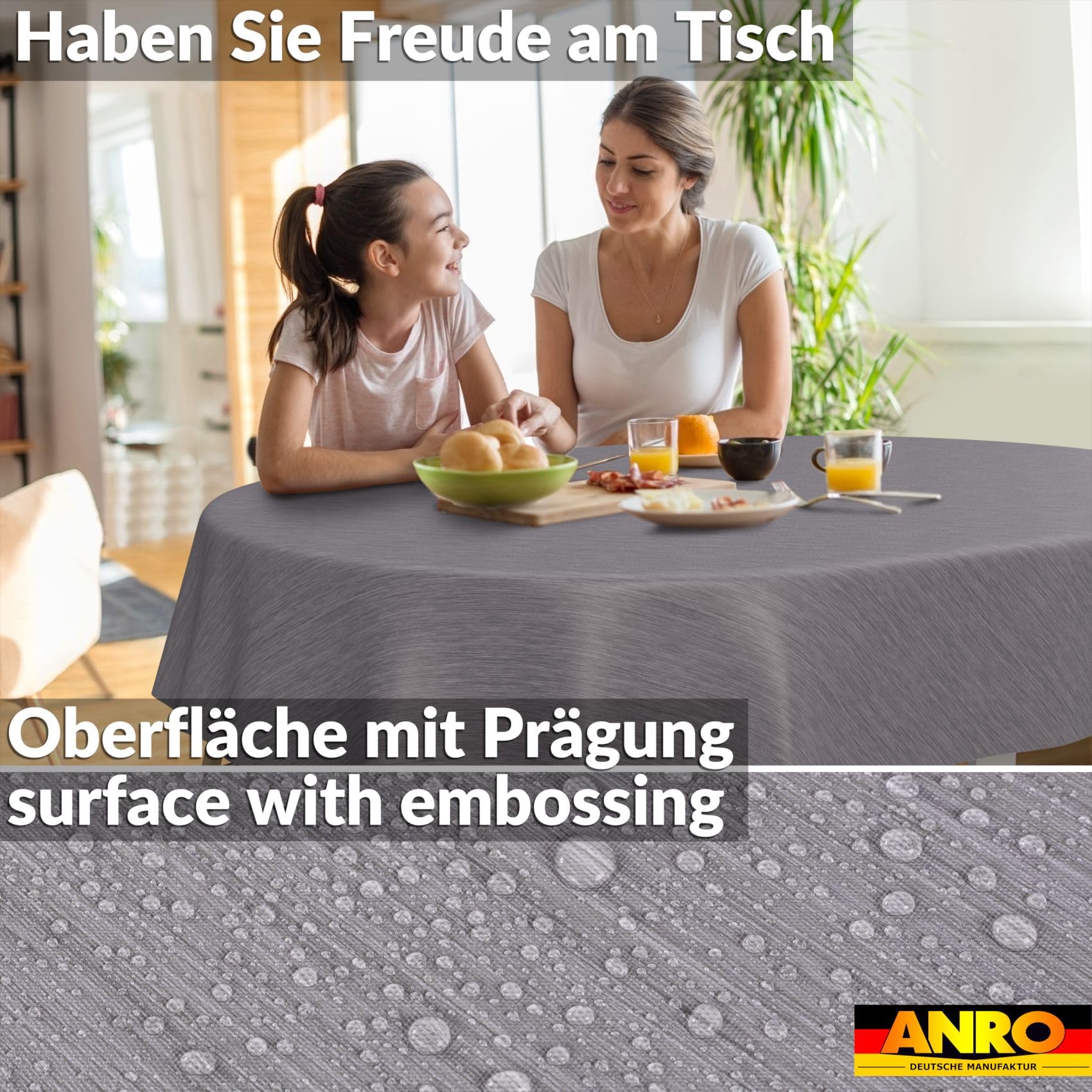 ANRO Wachstuchtischdecke 200x140 Cm – Abwaschbar, Für Drinnen & Draußen, Grau