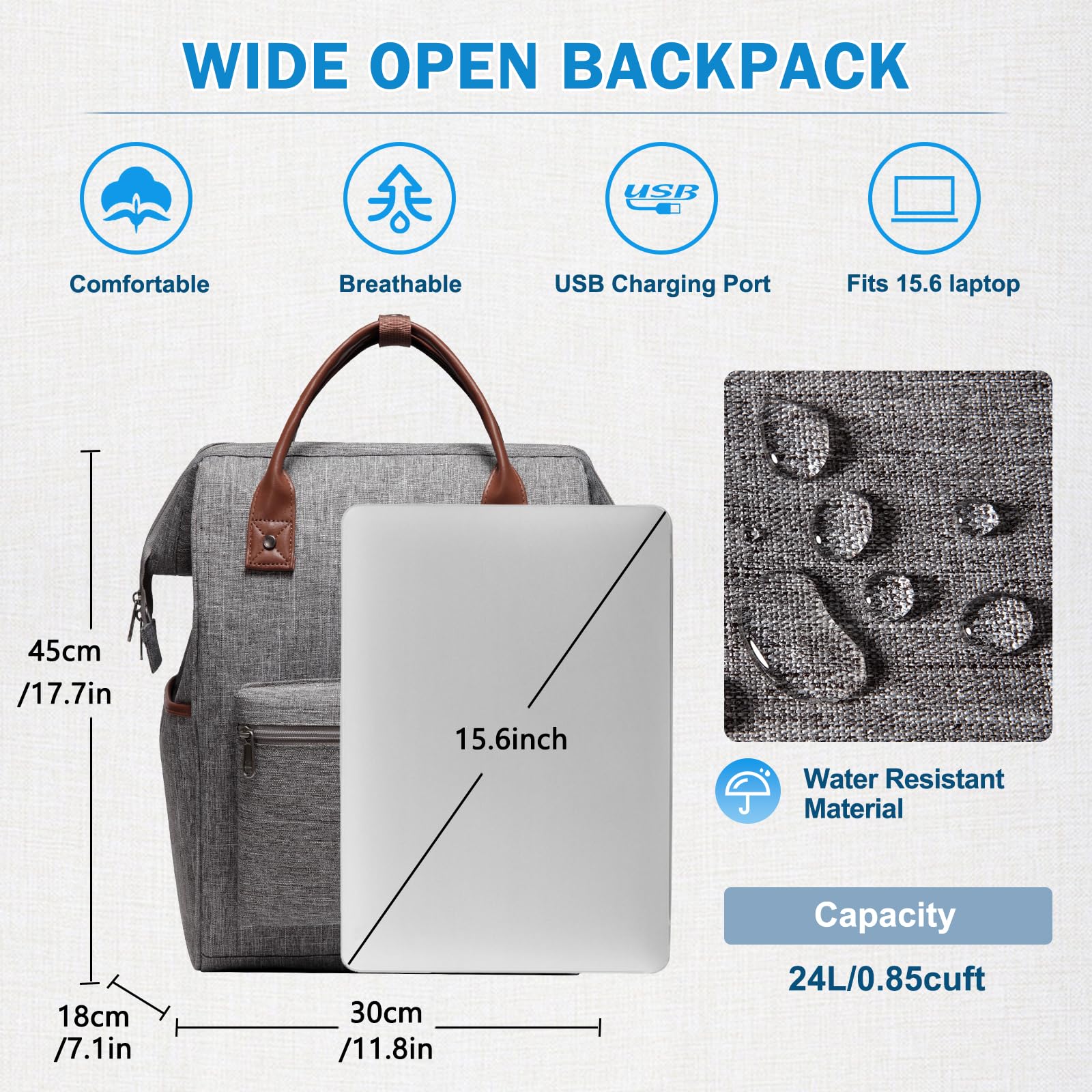 Antifurto Zaino Porta PC da 15.6 Pollici Impermeabile Zaini PC Portatile con Cavo USB e Porta Cuffie Zaino Laptop Computer per Business Lavoro Scuola