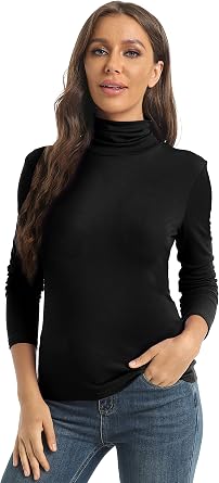 Womens Casual Long Sleeve Turtleneck Tops Slim Fitted Lightweight Base Layer Shirts
