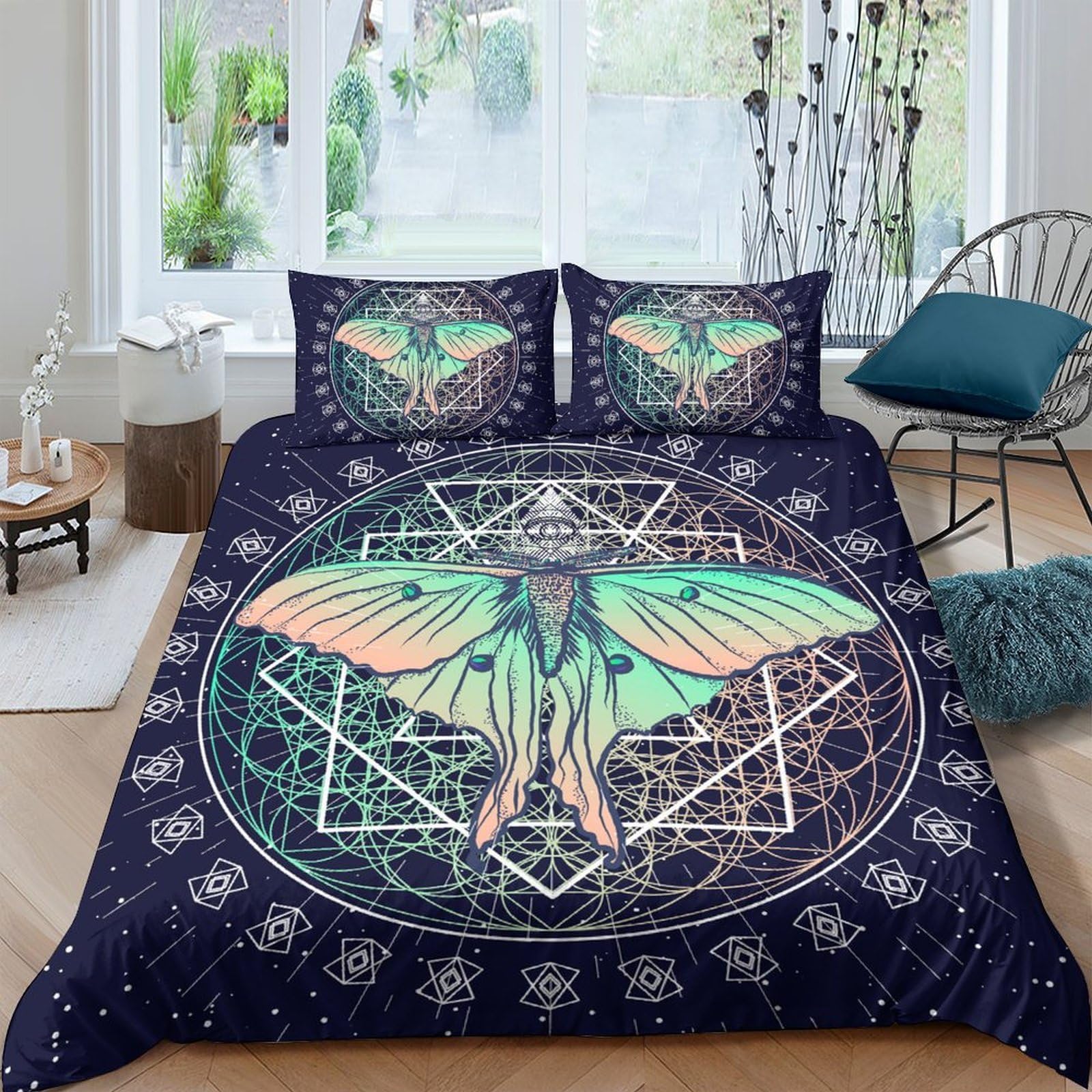 Ctjqhvkz Style-4 3D Printed Moth Mandala Fitted Sheet Microfiber Soft Art Geometric Bed Cover For Bedroom Dorm Mattress Decor Single（135X200cm）