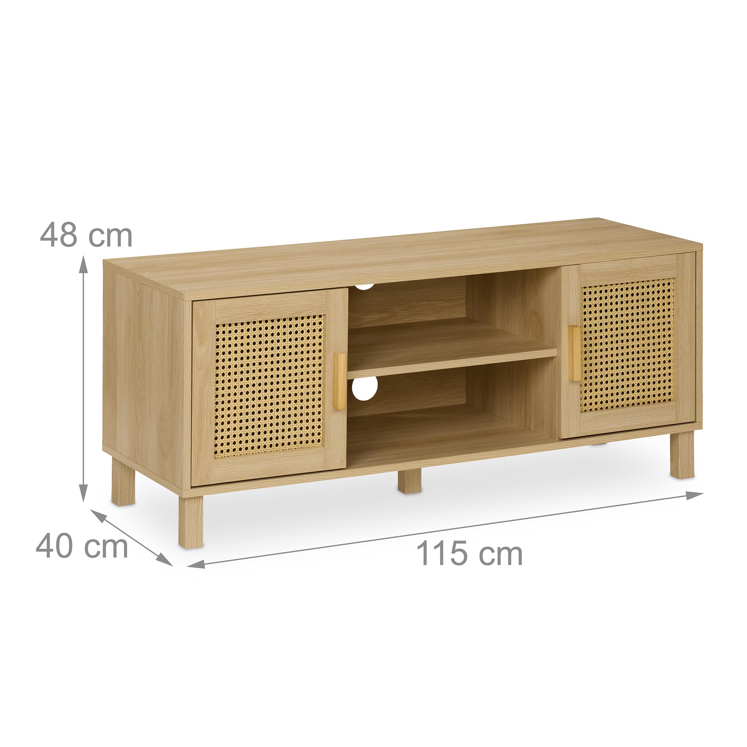 Relaxdays Mobile per TV, Design in Rattan, Mobiletto Porta Televisore 50 Pollici, HLP: 48x115x40 cm, Tavolo Basso Legno
