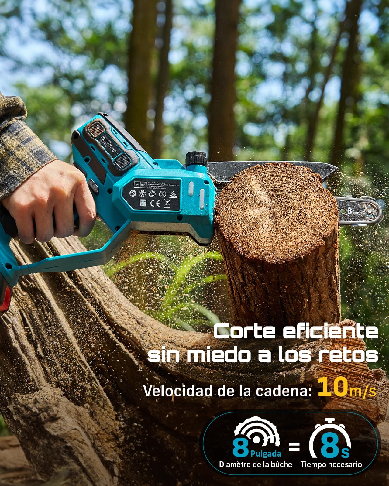 SEESII 6 & 8 Pulgadas Motosierra Bateria, 1000W Brushless, Mini Motosierra con 2*4000mAh Batería, Sierra Eléctrica para Podar con Lubricación Automática, Motosierras Pequeñas Árboles y Cortar Madera