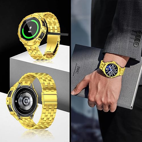 Miniatura 5 de HASLFM - Funda de metal y correas compatibles con Samsung Galaxy Watch 654 de 1.732 pulgadas, correa de reloj resistente de acero inoxidable con