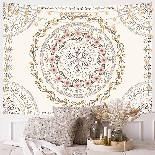 Miniatura 5 de Aipon Tapiz de mandala, plantas florales, tapices de flores rosas, beige, bohemio, occidental, naturaleza, estético, bohemio, medallón, tapices para