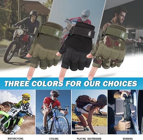 Miniatura 10 de FIORETTO Guantes sin dedos, guantes Airsoft, guantes de medio dedo para conducir, ciclismo, tiro, caza, motocicleta, escalada, trabajo al aire libre