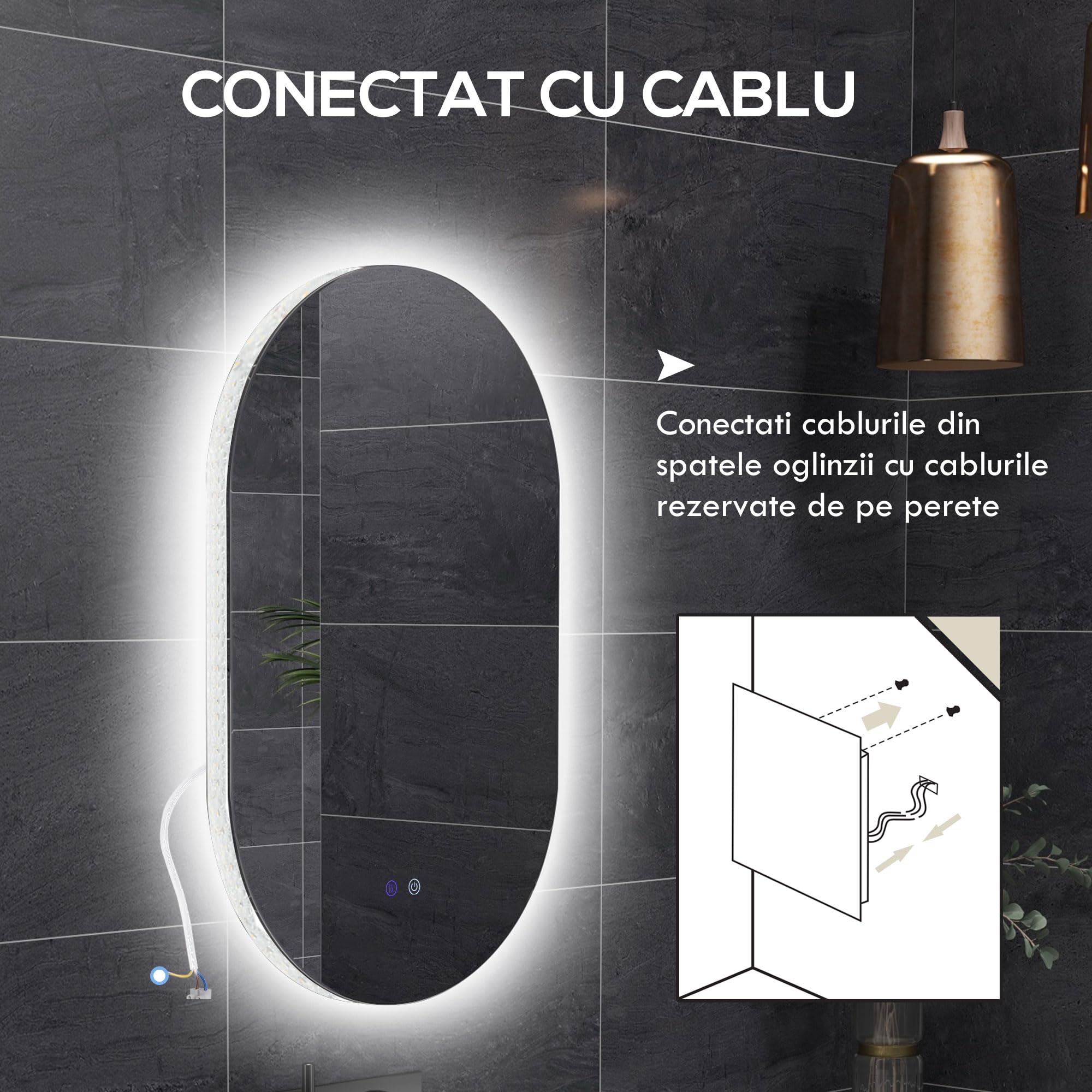 kleankin Specchio da Parete con Luce LED 81x51 cm, 3 Colori 3000-6500K, Luminosità Regolabile, Specchio Bagno Antiappannamento con Funzione Memoria, Interruttori Touch, IP44, Orizzontale/Verticale