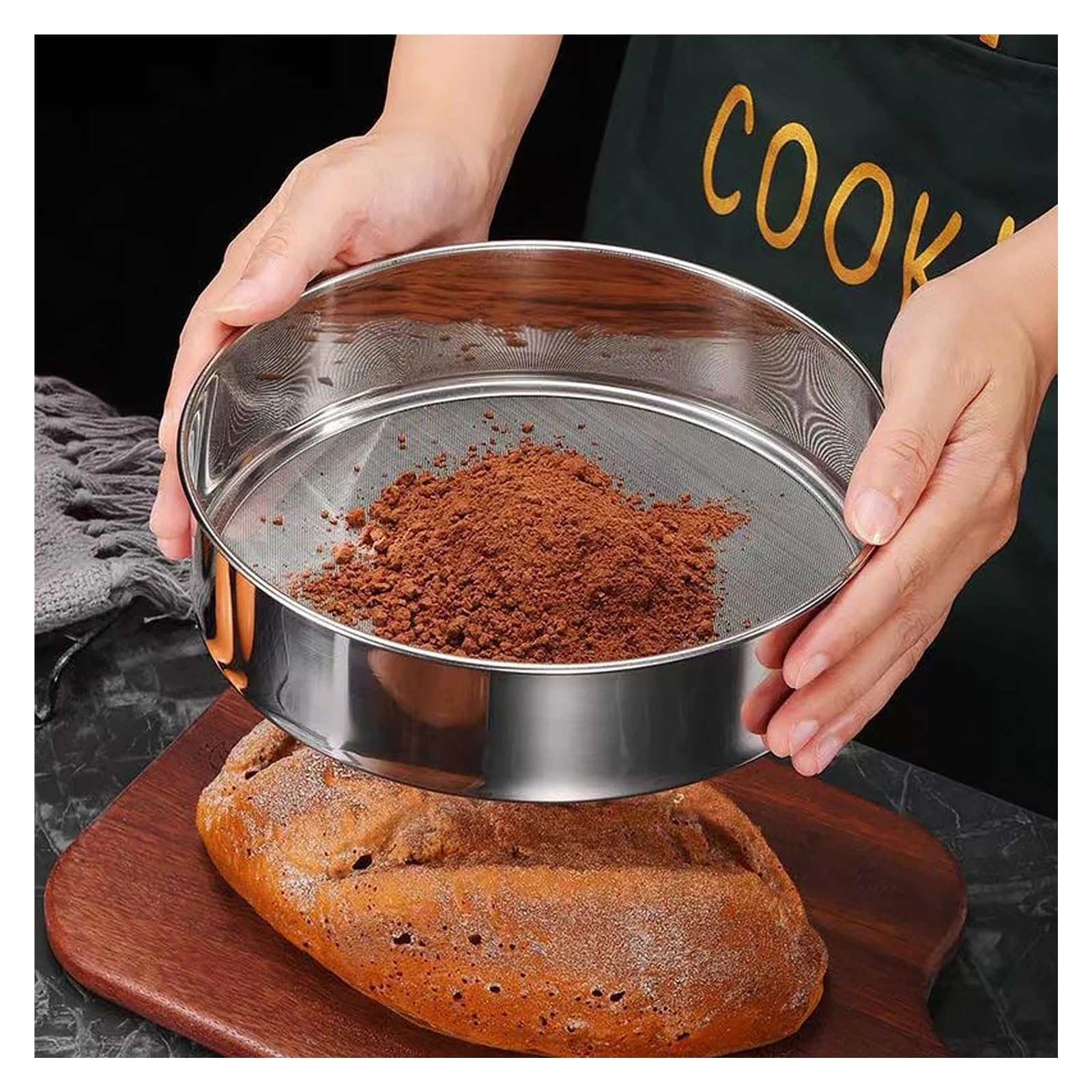 sieb edelstahl 304 Edelstahl Mehlsieb 40 Mesh Verdickt Sesam Backen Werkzeuge Halten Ultrafeine Mehle Sift(Diameter-25cm)