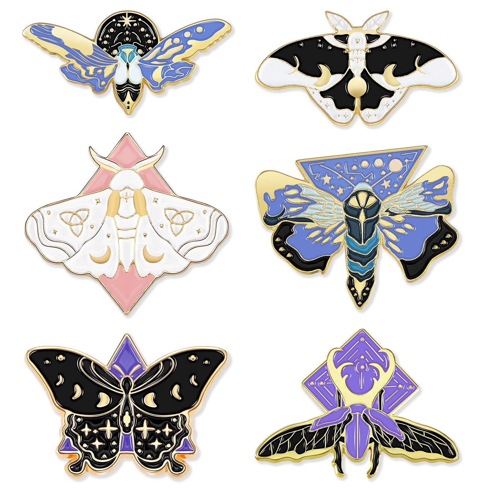 Hicarer6 Piece Butterfly Moth Insect Enamel Pin Set Enamel Lapel Pin Backpack Moth Pin Butterfly Badge Ladies Jewelry for DIY Clothes Backpack Hat Decorations Supplies