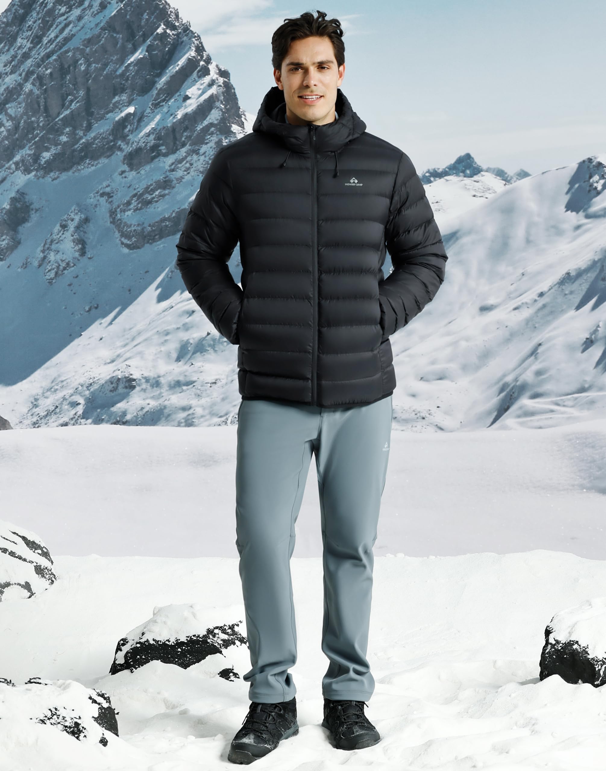 Pioneer Camp Herren Daunenjacke Winter 90% Entendaunen 650 Fill Leicht Warm Steppjacke Wasserdicht Winddicht Packbare Pufferjacke mit Kapuze Outdoorjacke