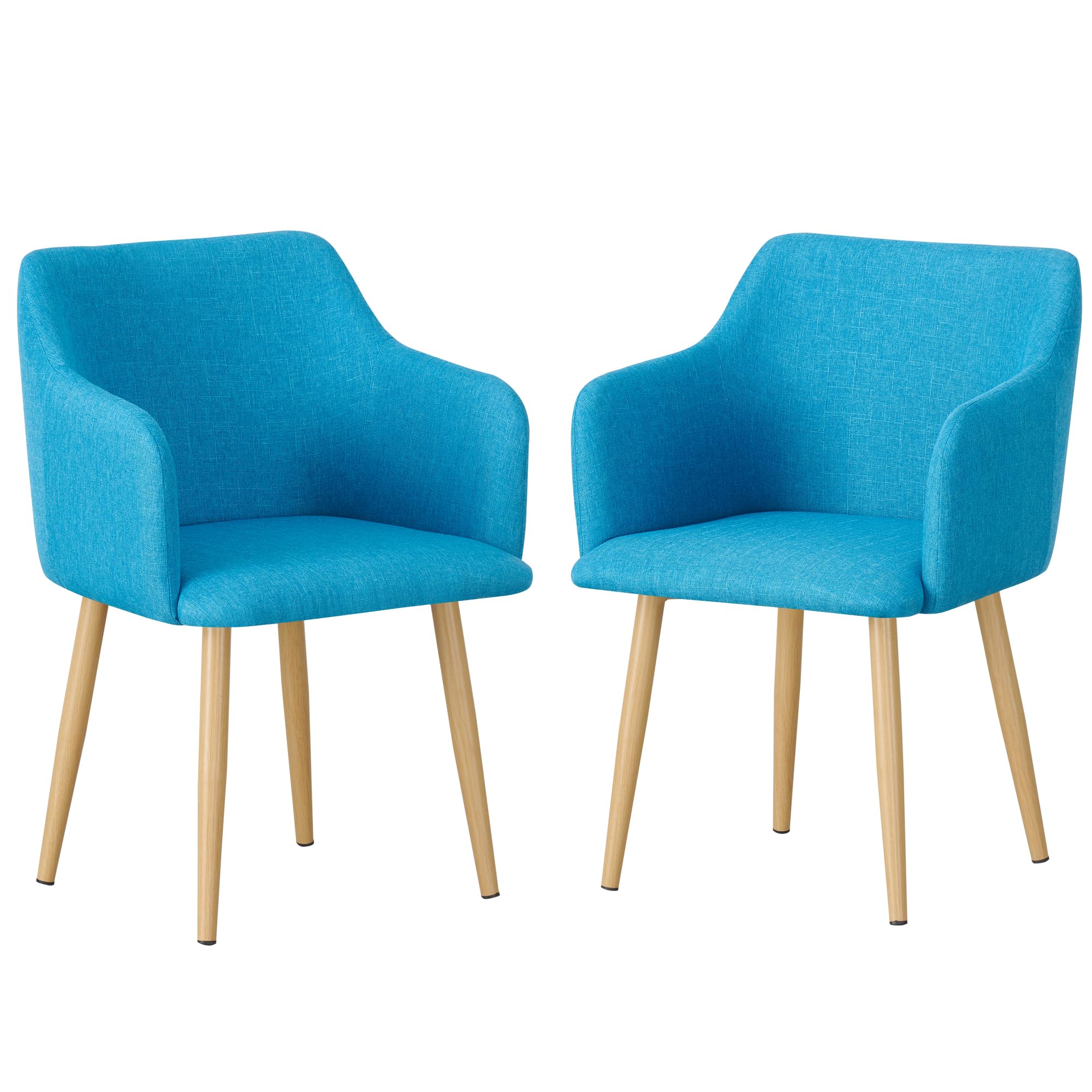 MOF Vanity Chair for Dressing Table, Bedroom or Living Room – Compact Fabric Tub Armchairs with Padded Seat & Metal Legs – Upholstered Small Bedroom Chair/Reading Chairs (2, Blue)