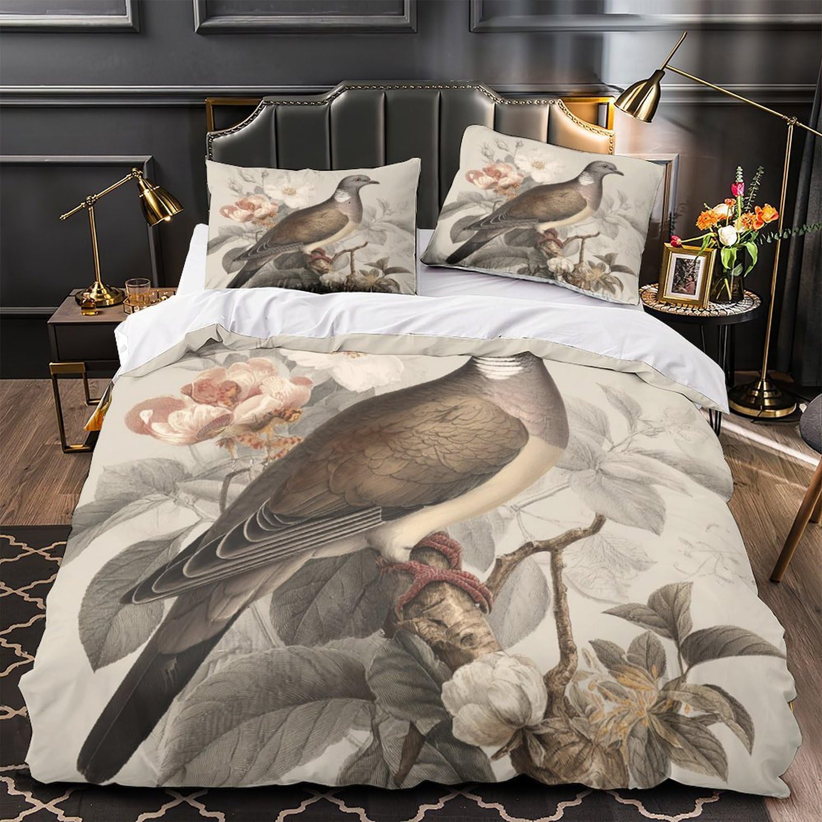 Housse de couette oiseau vintage en microfibre résistante lavable en machine