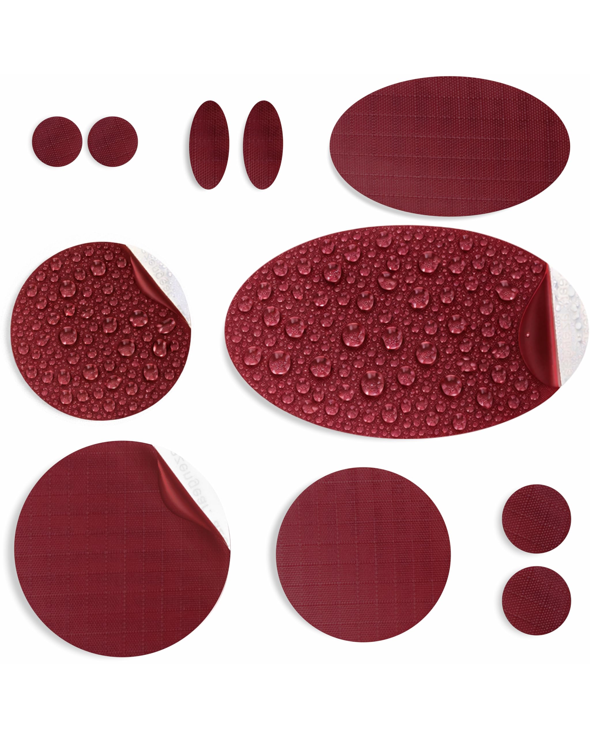 aZengear Reparaturflicken (30+ Farben) für Daunenjacken, Steppjacken, Zelte, Schuhe und Polster, selbstklebend, wasserdicht, reißfest sowie kälte- und hitzebeständig (11 Stück, Burgund)