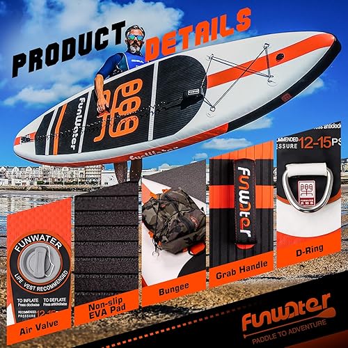 Miniatura 7 de FunWater Stand Up tabla de Paddle inflable de 11 x 33 x 6 pulgadas ultra liviana 204 libras con accesorios ISUP 3 aletas remo ajustable bomba