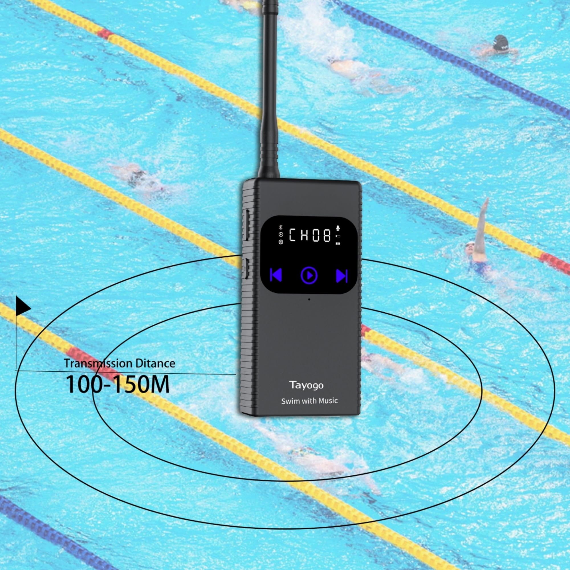 Tayogo Trasmettitore musicale wireless e comunicatore per allenatore di nuoto per nuoto e allenamento!