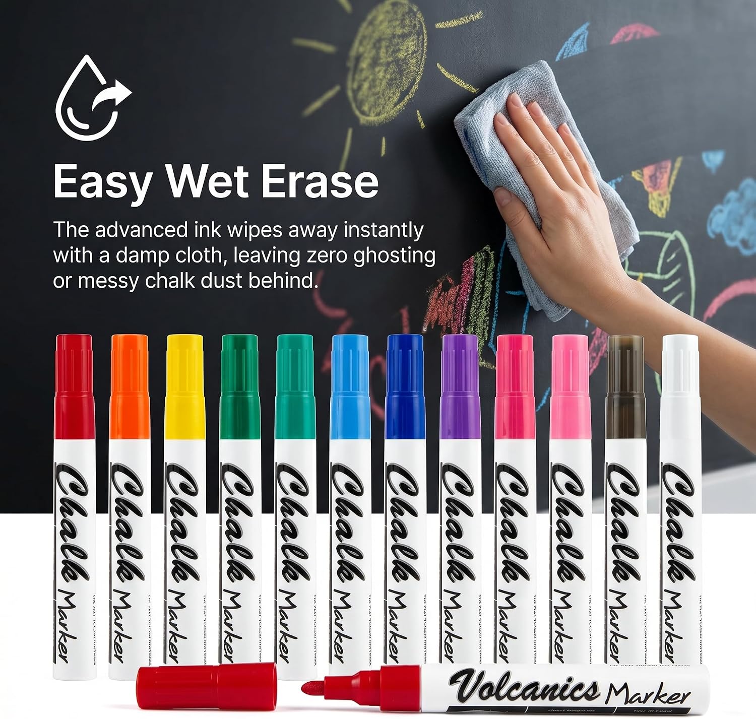 Volcanics Liquid Chalk Markers, Ready to Use, 12 Colors, 12 Pack image 2