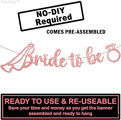 Miniatura 2 de KatchOn, Cartel con purpurina de oro rosa con la frase "Bride To Be"  Pre-encordado, 10 pies  Letrero de novia con anillo para decoraciones de