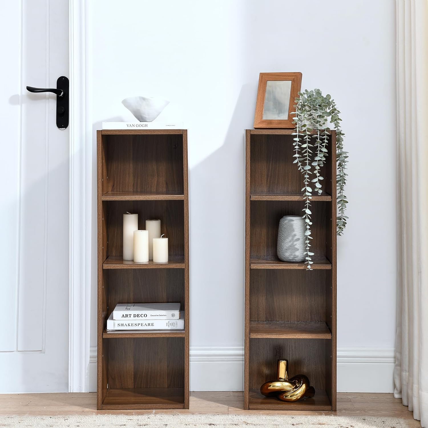 8-Tier Media Tower Rack CD DVD Slim Storage Cabinet with Adjustable Shelves Tall Narrow Bookcase Display Bookshelf for Home OfficeMulti-Functional Double-Decker Bookcase