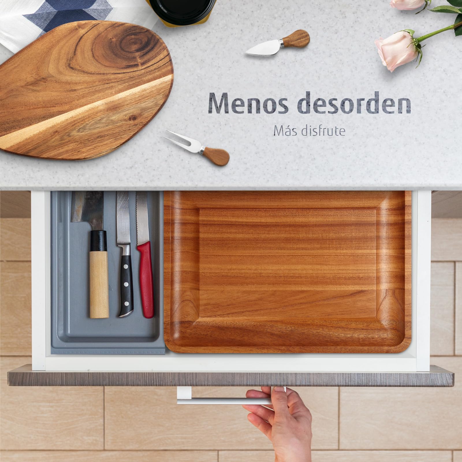 hecef Tabla de quesos Grande de Madera con Accesorios, 2 cajones