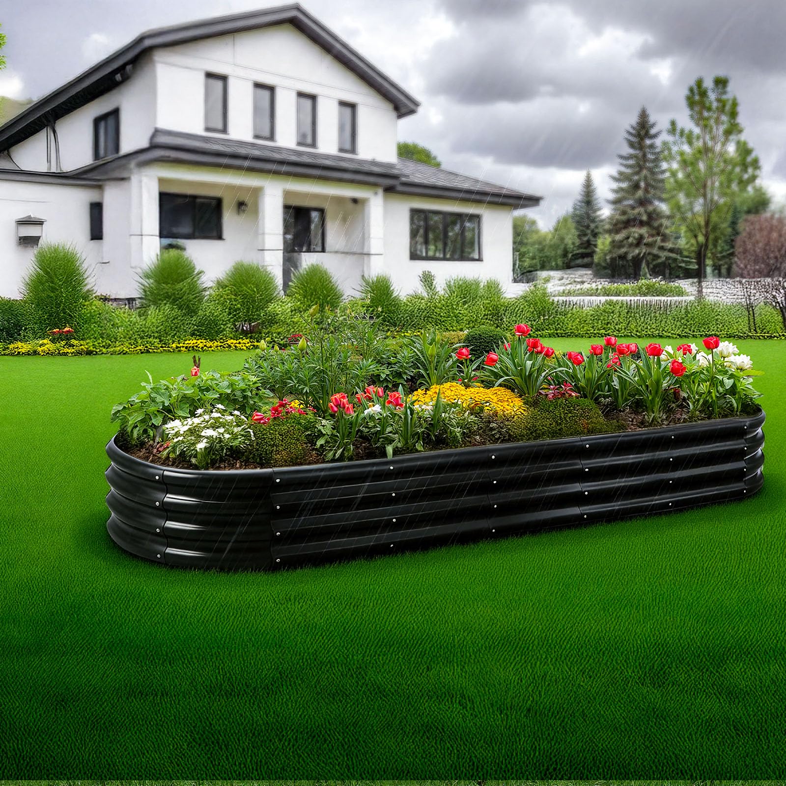 VEVOR Łóżko ogrodowe ze stali ocynkowanej 2400 x 600 x 290 mm, z otwartym dnem, duża podwyższona grządka do uprawy warzyw, kwiatów, ziół aromatycznych i sukulentów, ciemnoszary