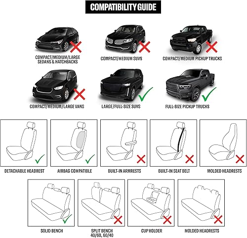 Miniatura 9 de DICKIES DuraSport Starsky - Fundas de asiento de camión de 2 piezas, resistentes al agua, para camiones, color negrorojo