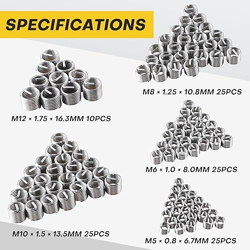 Miniatura 3 de Kit de reparación de rosca métrica de 131 piezas | Juego de helicoidales de taladro HSS para M5 M6 M8 M10 M12 | Herramientas de reparación de