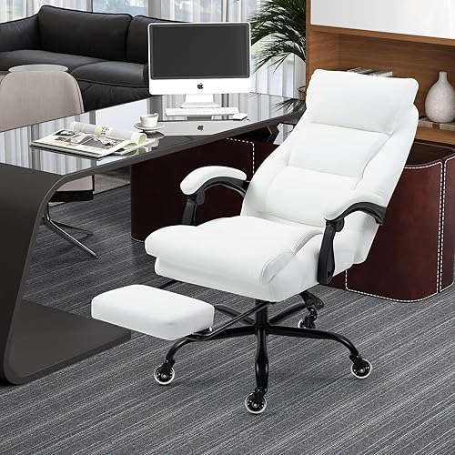 Miniatura 7 de Bonzy Home Silla de oficina reclinable con reposapiés, silla ejecutiva ergonómica de respaldo alto con reposapiés, ruedas silenciosas superiores,
