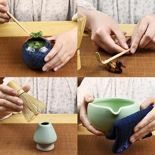 Miniatura 6 de Artcome Kit completo de ceremonia de matcha de 7 piezas para ceremonia de té, cuenco con boquilla de vertido, batidor, cuchara de té, colador