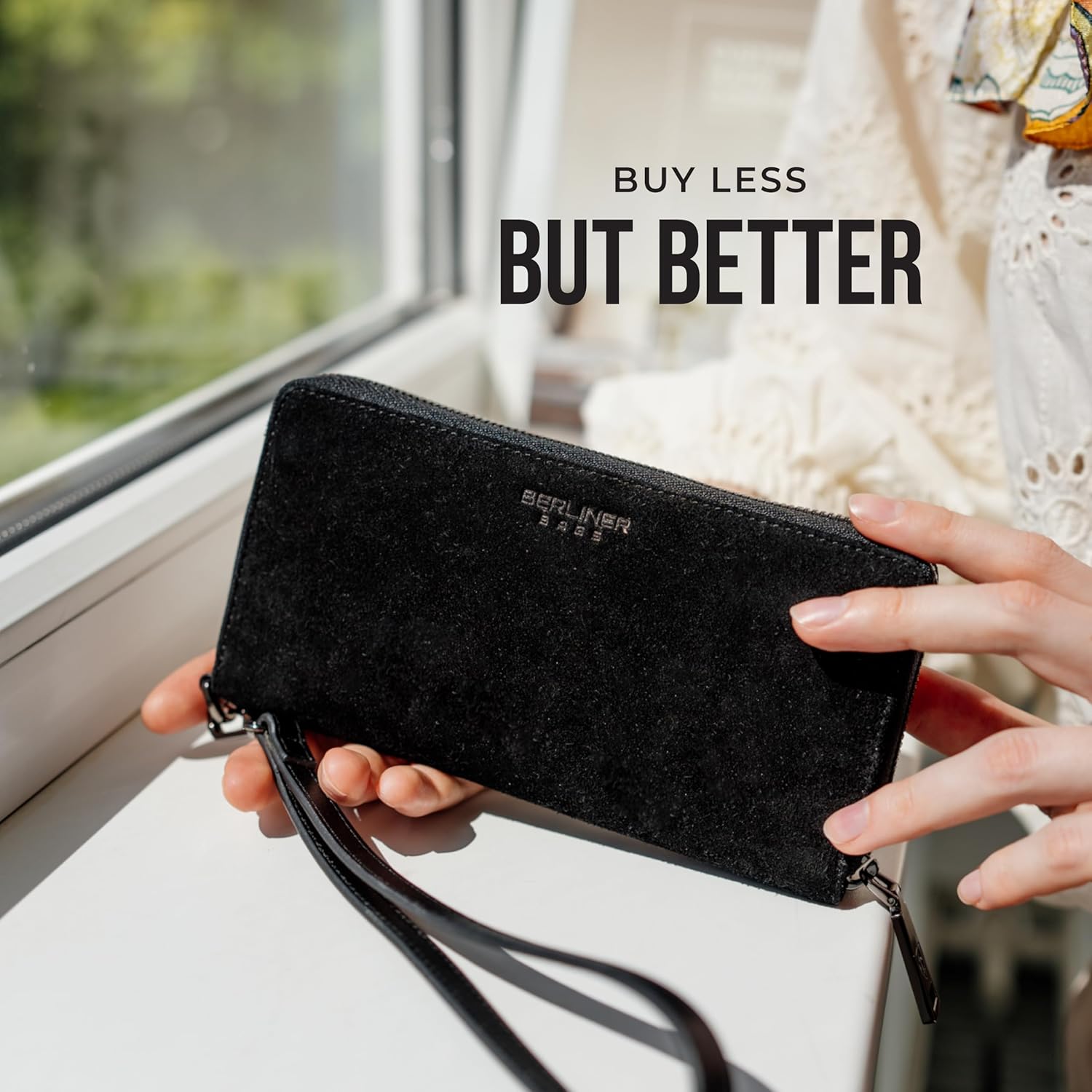 BERLINER BAGS Premium Genuine Leather Wallet Lyon, RFID Blocking Credit Card Holder, Clutch Purses for Women, Zip Around Wallet for 15 Cards and ID window, Bills, Coins - Black - Image 10