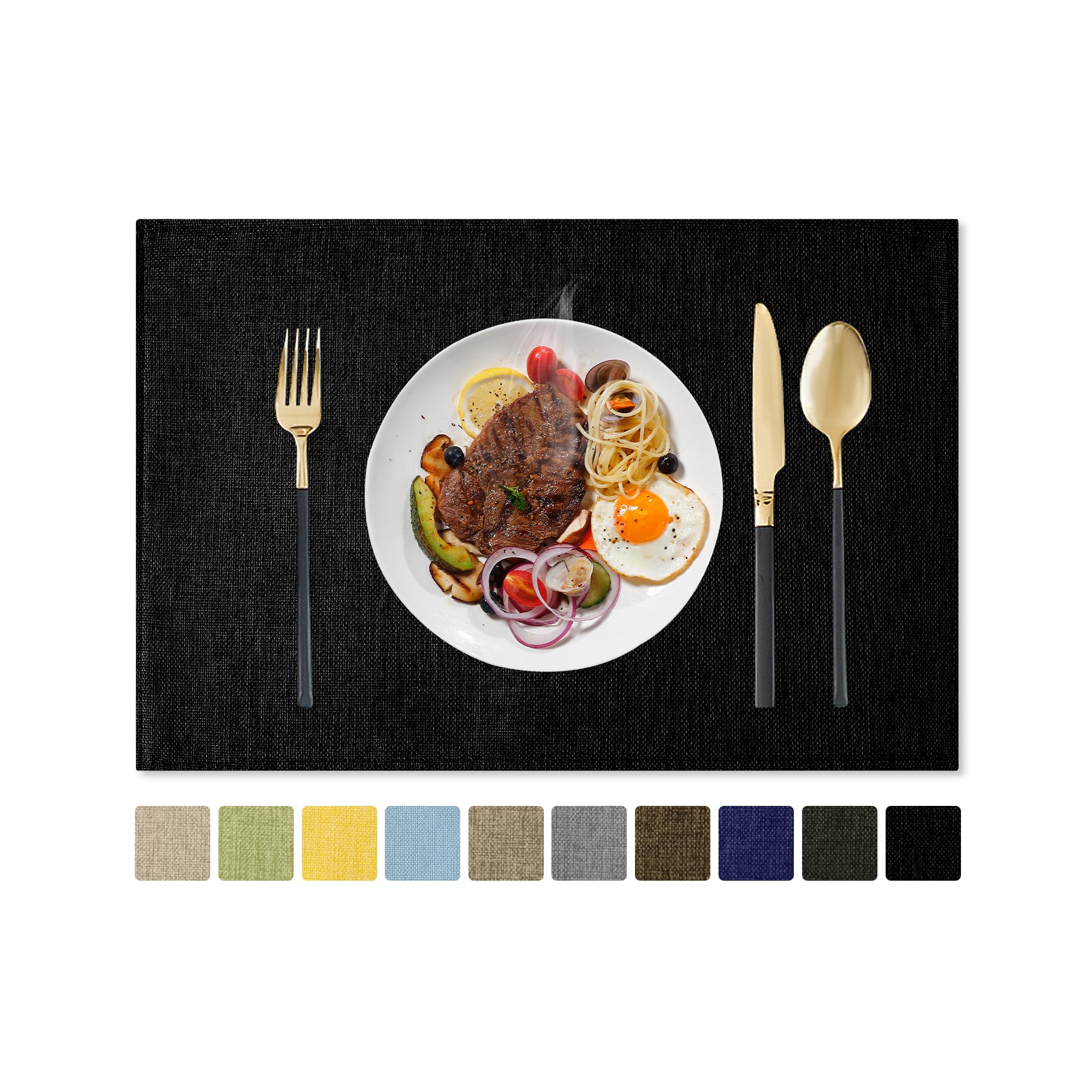 Romanstile Cloth Placemats Set of 4-12 x 18 Inch, Heat Resistant Double Layered Thickened Burlap Place Mats, Washable Faux Linen Farmhouse Table Mats for Kitchen/Dining/Party/Outdoor, Black — image 1