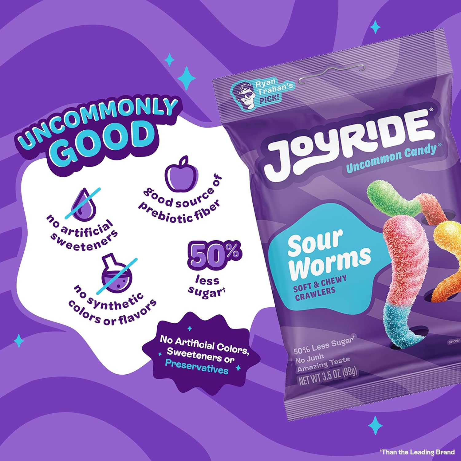 JOYRIDE All Star Variety 6 Pack - Gummy Busters, Sour Smacks, Sour Worms, Low Calorie Gummy Candy, Low Sugar, Dye Free (6 Items)
